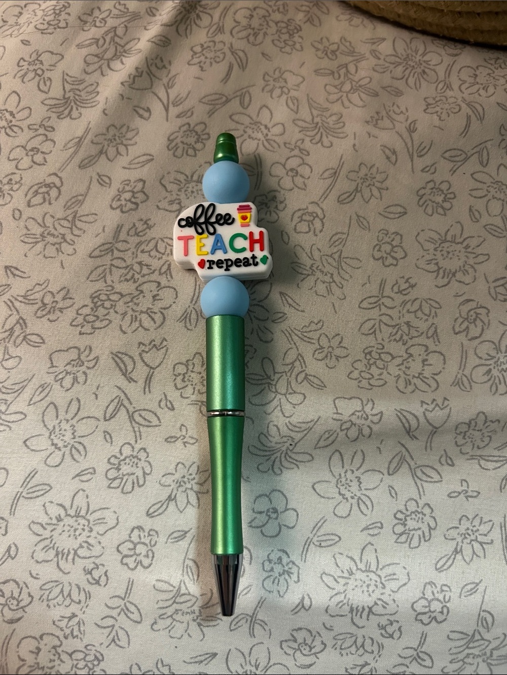 Teacher-themed Green Ballpoint Pen - "Coffee Teach Repeat"